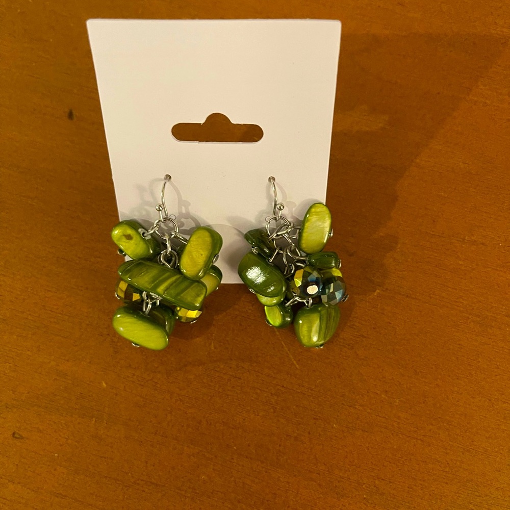 Green earrings with multi beads